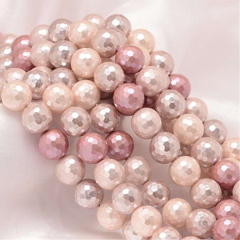 Mixed Color 8 mm Faceted Round Shell Pearl Bead Strands