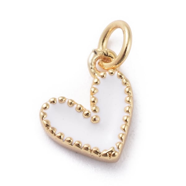 3 pcs Heart, Golden, White, Enamel Charms, with Brass Findings
