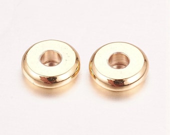 18K Gold Plated Spacer Beads: 6mm Flat Round Donut Beads