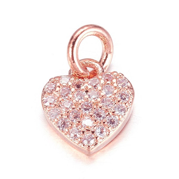 Rose Gold Cubic Zirconia Heart Charms, Love Jewelry Hearts, Heart Charms For Jewelry Making, Rose Gold Heart Charm, CZ Tiny Heart Charm