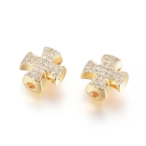 Brass Micro Pave Cubic Zirconia Slide Charms, Cross Slide Charms