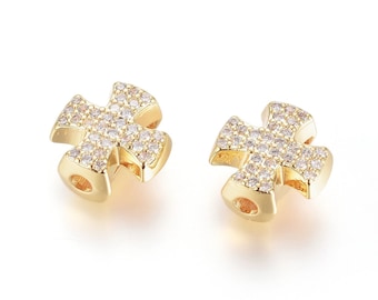 Gold Plated Brass Cross Slide Charm with Cubic Zirconia