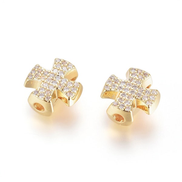 Brass Micro Pave Cubic Zirconia Slide Charms, Cross Slide Charms