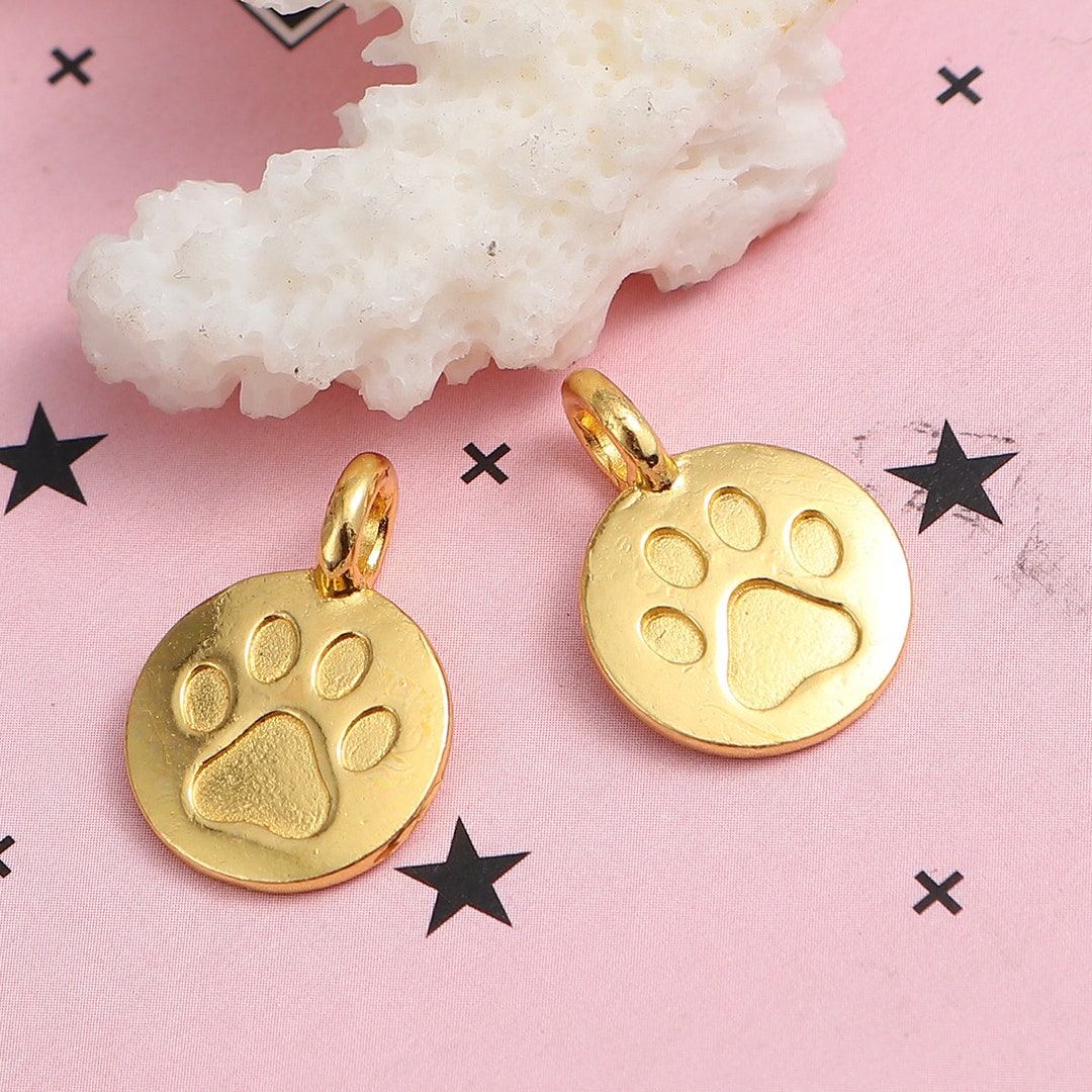 5 Pieces Gold Dog Paw Charm Dog Paw Gold Plated Etsy