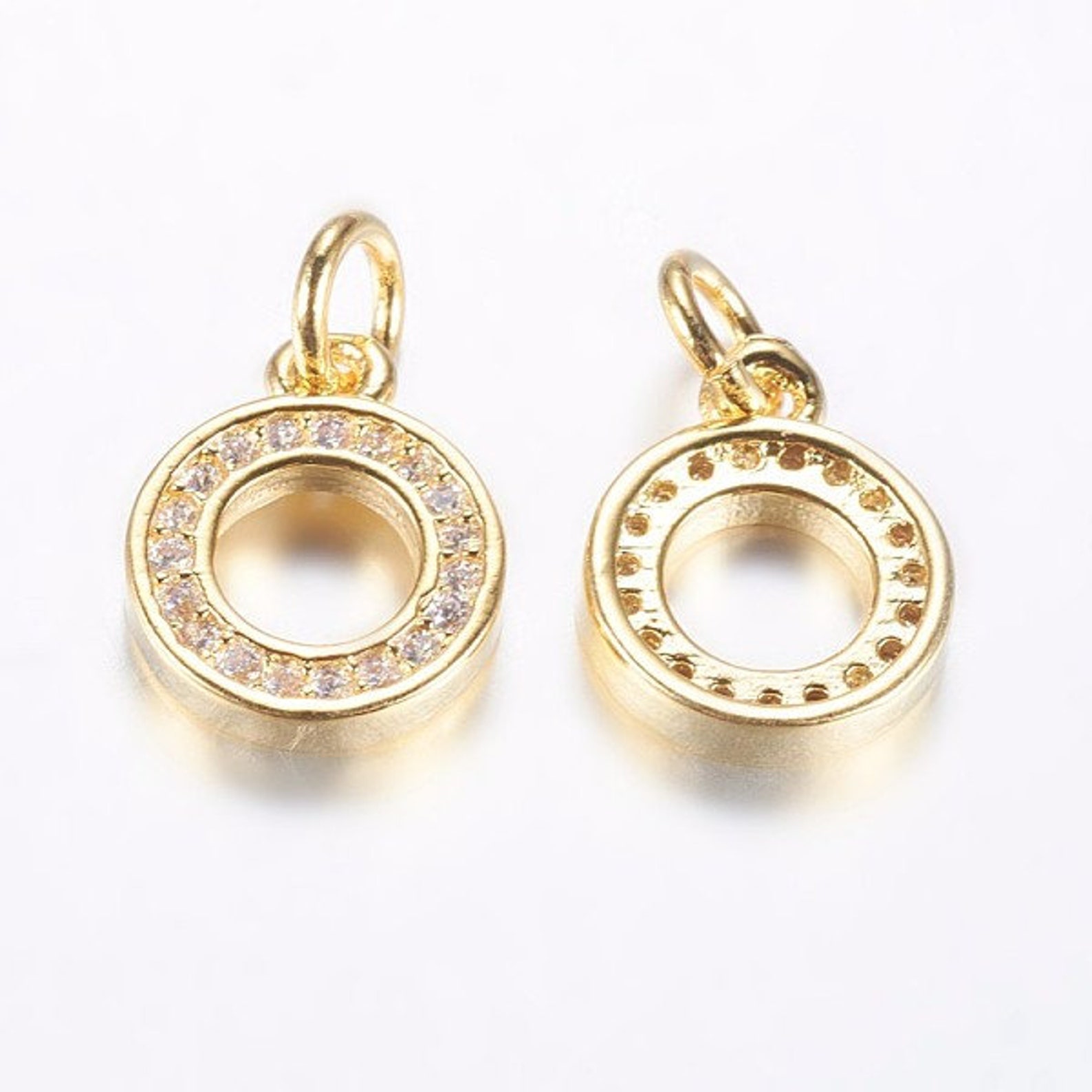 18K Gold Plated Circle Charms Gold Dangle Charms With Cubic Etsy