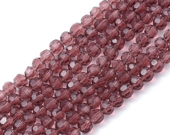 4mm Glass Transparent Glass Bead Strands, Faceted, Flat Round, Rosy Brown