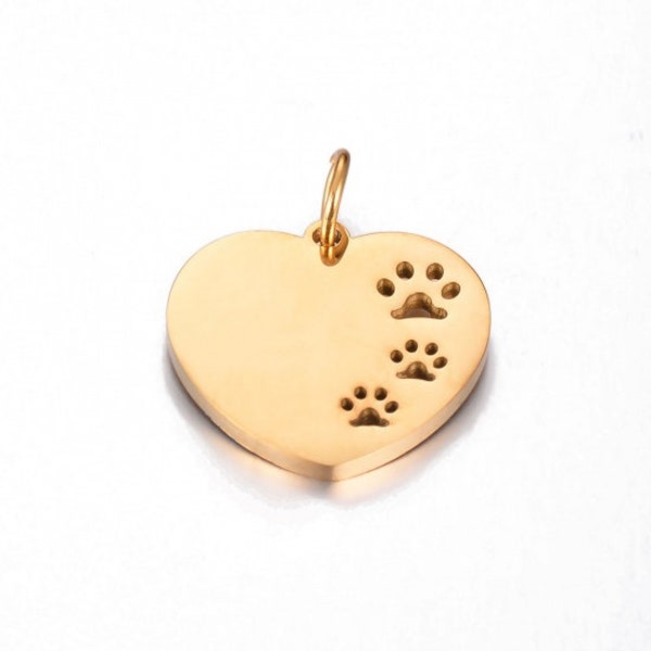 1 Piece 304 Stainless Steel Stylish Charms Gold Plated Heart Paw Print Hollow