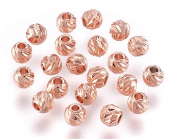 10 pcs- Carved Spacer Beads, Round Rose Gold Beads, Round Beads, Rose Gold Spacers, Round Spacer Beads