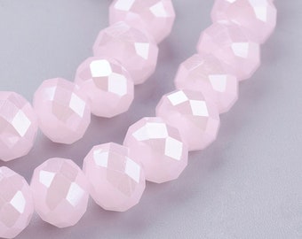 8mm Electroplate Glass Bead Strands, Faceted Rondelle Beads, Pink Beads
