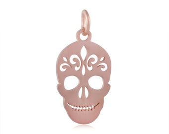 1 pcs - Sugar Skull Charm, Rose Gold Plate Stainless Steel Charm,  Sugar Skull Charms, Stainless Steel Skull, Skull Charm, Rose Gold Skull