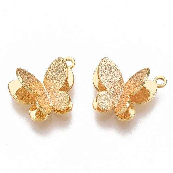 2 pcs- 18K Real Gold plated Butterfly Charm,Gold Plated Charm,Tiny Butterfly Charm