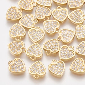 4 pcs - 18K Gold Plated Cubic Zirconia Heart Charm, Gold Heart Charms, Tiny Charms, Love Charms, Heart Jewelry, Jewelry Making Charms