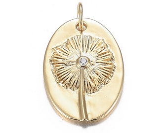 18K Gold Plated Dandelion Pendant, Oval Pendant with Dandelion, Jewelry Making Pendants, Charms For Jewelry Making