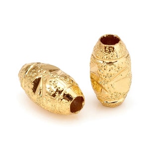 10 pcs - Textured Oval Spacer Beads, Golden Spacer Beads