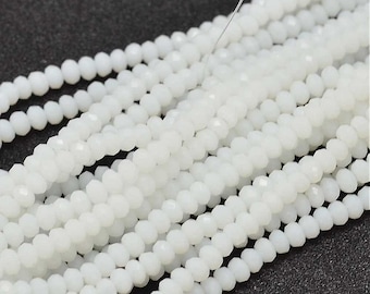 Hilos de cuentas de vidrio facetadas de 3,5 mm, color blanco