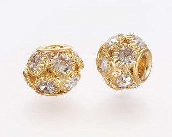 12mm Gold Spacer Bead With Rhinestone, Gold Rondelle