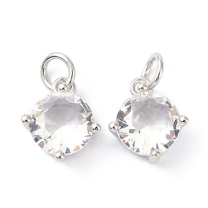 Cubic  Zirconia Charms,  Round, Real Platinum Plated