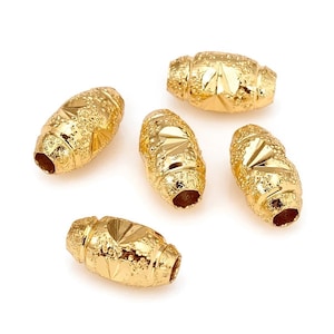10 pcs - Textured Oval Spacer Beads, Golden Spacer Beads
