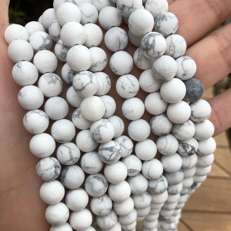 Matte White Howlite Round Beads, Natural Gemstone, 8 mm Beads, Frosted Howlite Beads, 15 strand image 2