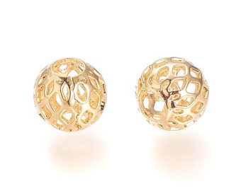 10 pcs - 18k Gold Plated Hollow Beads, Gold Spacer Beads, 8 mm Hollow Bead, Gold Plated Spacers, 18k Gold