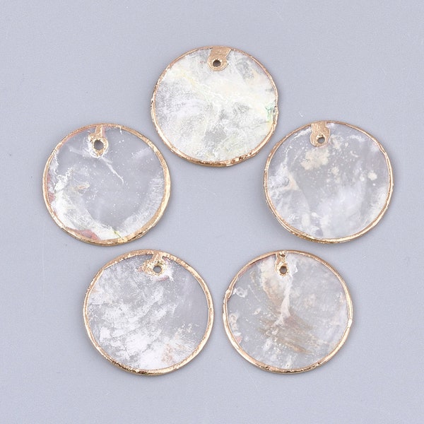 2 pcs - Electroplate Capiz Shell Pendants, Flat Round Pendant