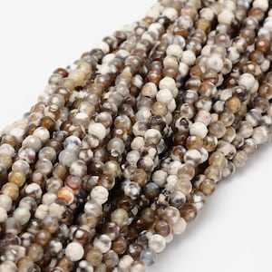 Faceted Natural Agate Round Beads Strands, Dyed Agate Beads, Beige and Brown Beads