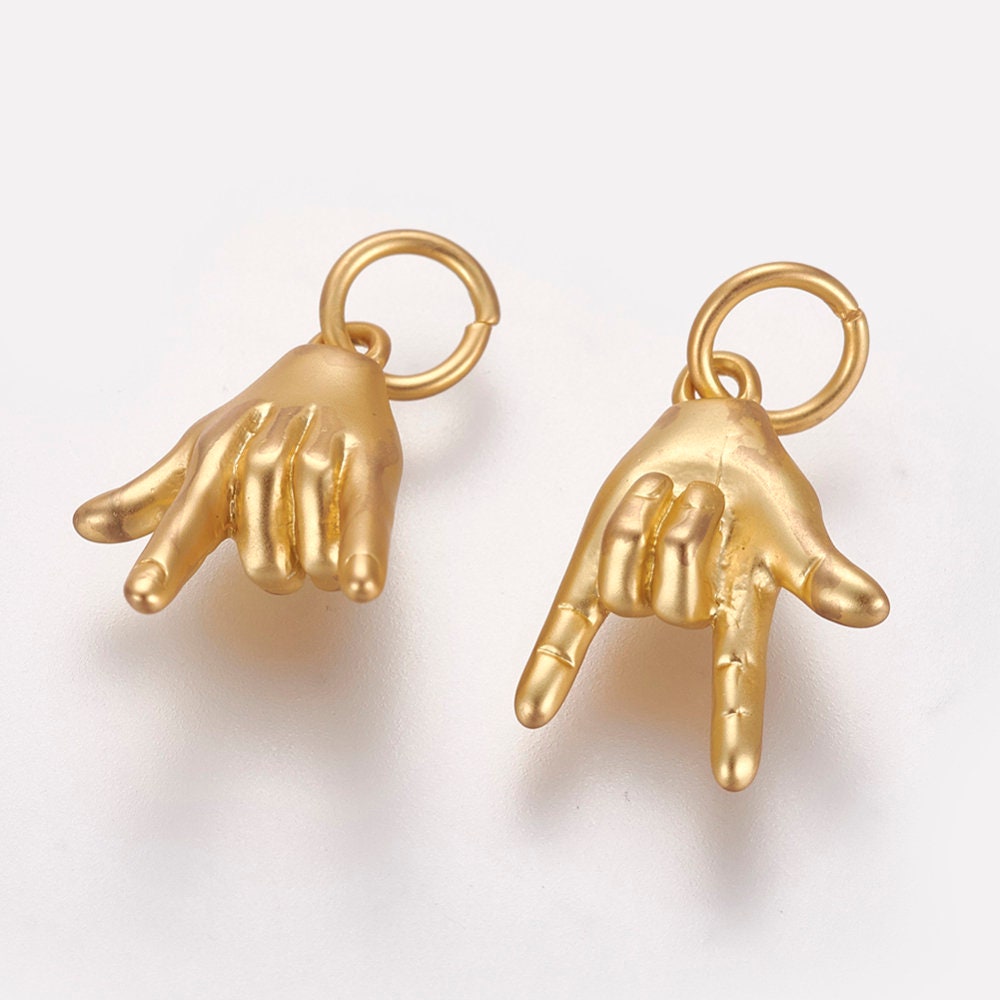 I Love You Hand Sign, Hand Pendant, Gold Matte Hand Charm, ASL Hand Sign, ILY Sign Language Charm, ily Jewelry Charms , long -lasting plated