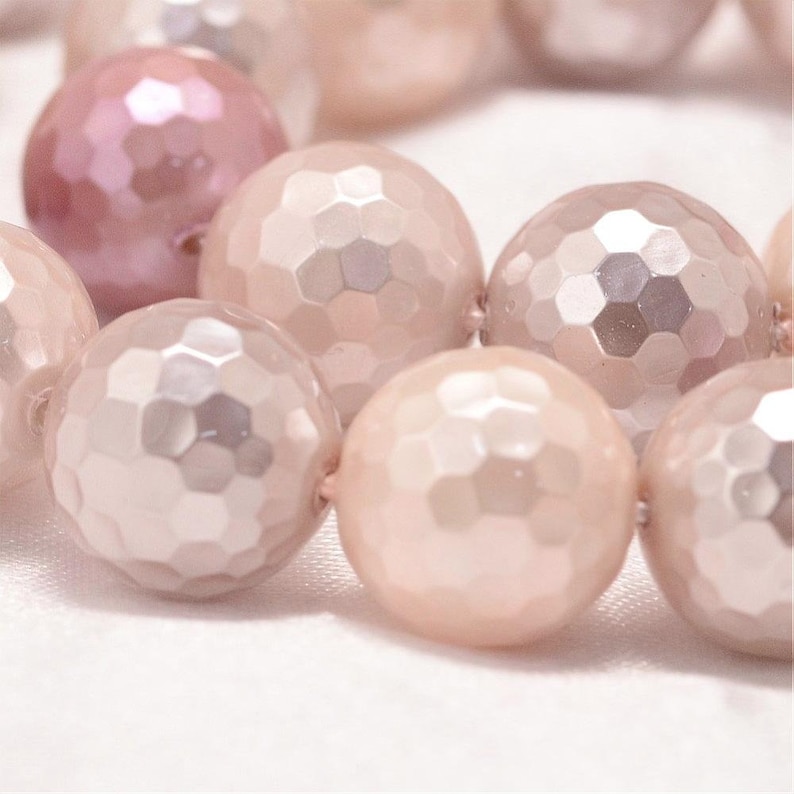 Mixed Color 8 mm Faceted Round Shell Pearl Bead Strands