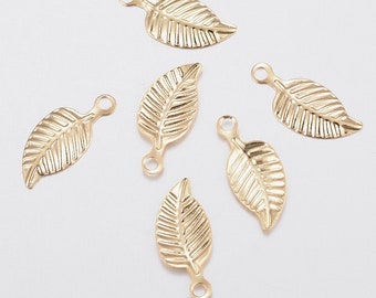 10 pcs- Stainless Steel Leaf Charm, Gold Leaf Charm