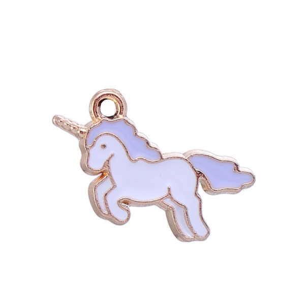 5 pcs - Enamel Unicorn Charm, White and Purple Unicorn, Unicorn Charm