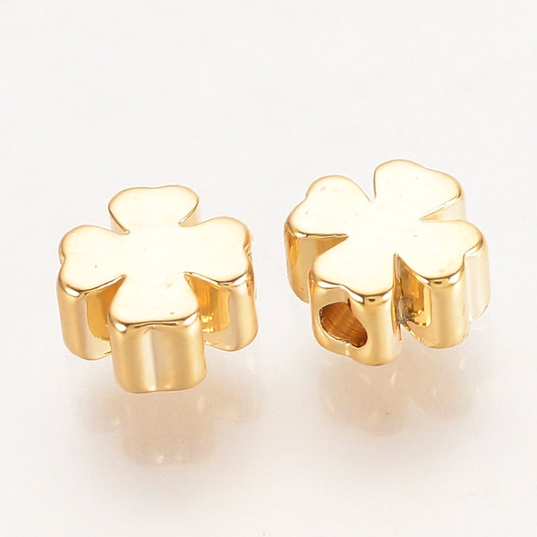 20 pcs - 18K Gold Plated Clover Spacer Beads, Small Spacers For Jewelry Making, Long Lasting Plated Beads, Lucky Clover Beads