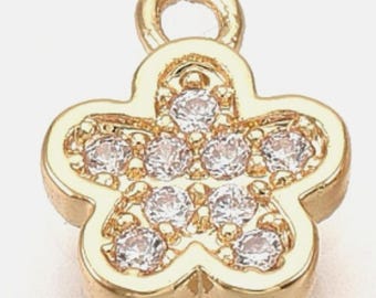 18K Gold Plated Cubic Zirconia Flower Charms - 4 pcs
