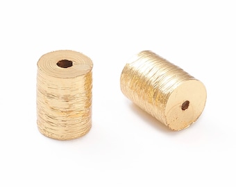 2 pcs 18k Gold Plated Brass Heishi Beads: Cylinder Drum Spacers
