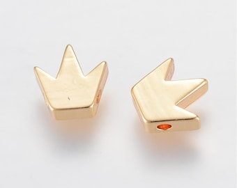 10 pcs- 18K gold plated brass beads, crown beads
