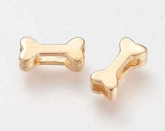Gold Plated Dog Bone Slider Charms: Pet Jewelry (5pcs)
