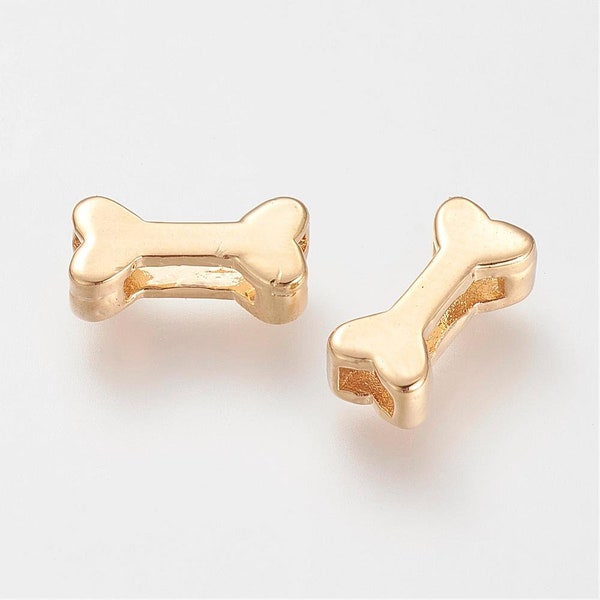 5pcs Gold Plated Slider Charms, Slide Bone Charms, Dog Bone Charm, Pet Lover Jewelry, Pet Charm Pendant, Gold Slider Charms