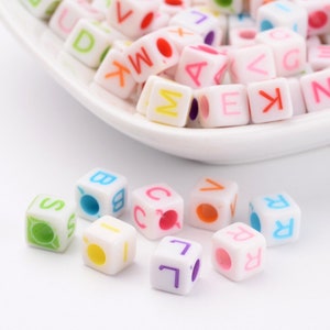 Alphabet Letter Beads, Colorful Letter Beads, 6.5mm beads, Acrylic Letter Beads, Squared Beads