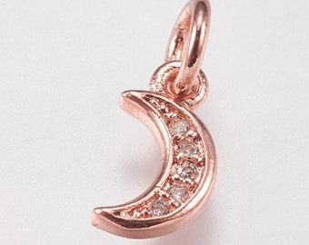 MCH Moon Necklace Charms Rose Gold Charm MTE985 Moon Pendant Rose Gold Plated Pendant 13x23mm Rose Gold Moon Charms Moon Earrings