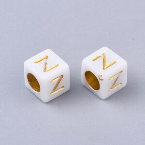 100 pcs Acrylic Beads, Cube with Initial Letter, Gold and White Letter Beads, 6mm beads, Random Assortment