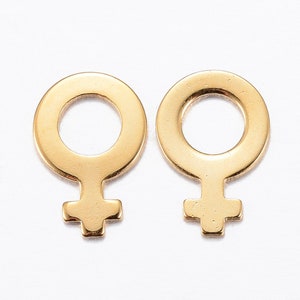 10 Gold Stainless Steel Venus Symbol Charms: Feminist Jewelry (11mm)