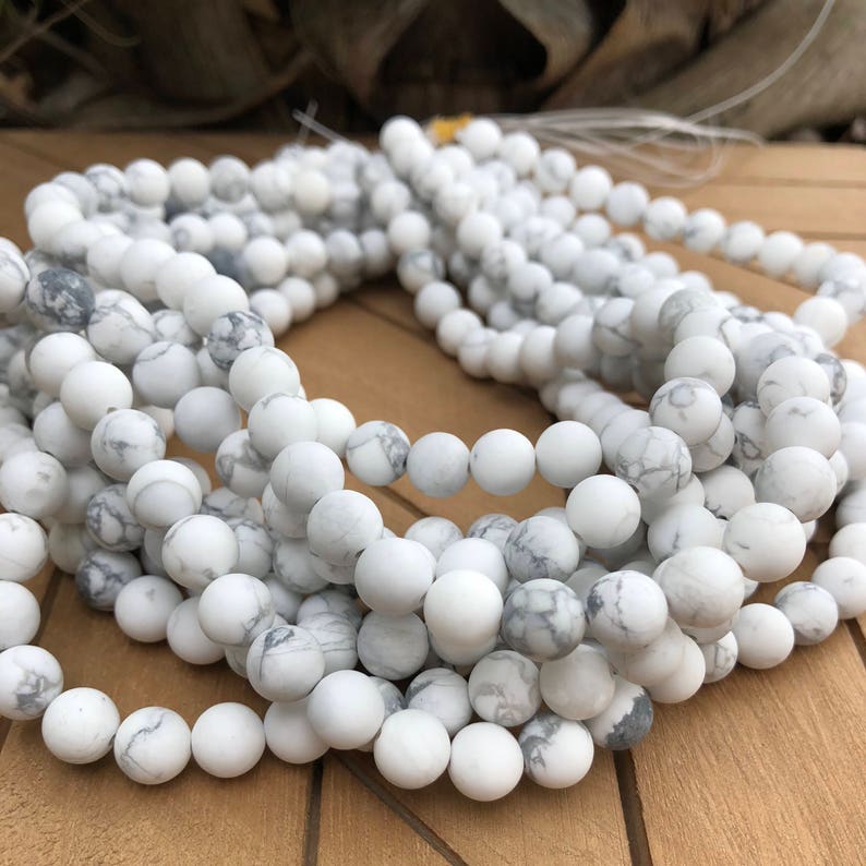 Matte White Howlite Round Beads, Natural Gemstone, 8 mm Beads, Frosted Howlite Beads, 15 strand image 4