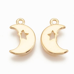 3 pcs - 18K Gold Plated Brass Charms, Moon and Star Gold Charms
