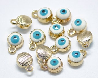 5 pcs - Light Gold Plated Alloy Charms, with Enamel, Evil Eye Charms