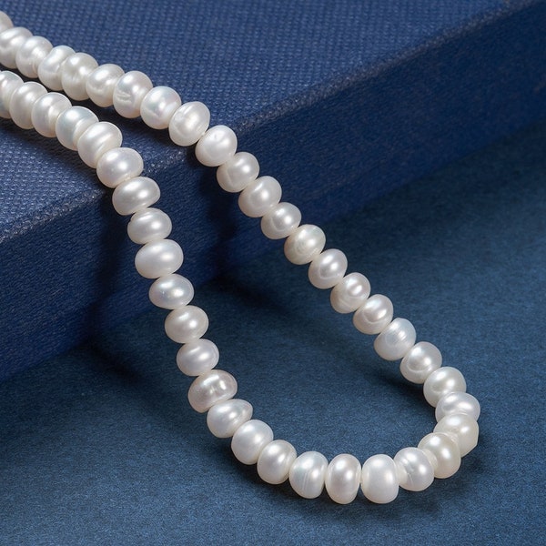 Rondelle White Pearls,Natural Cultured Freshwater Pearl Beads Strands, Seashell  Natural