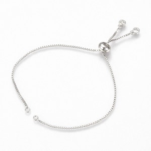 Silver Slider Bracelet Blank: Adjustable Brass Chain (4.7 inch)