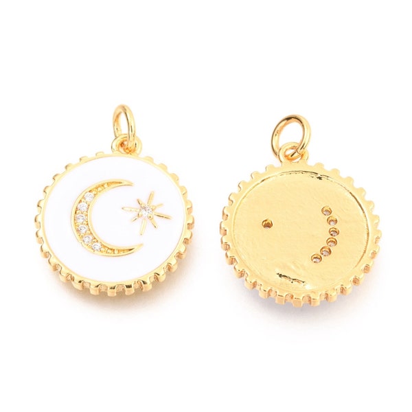 18K Gold Plated Moon & Star Charm, Cubic Zirconia Moon Charm, Crescent Moon Charm - One Charm