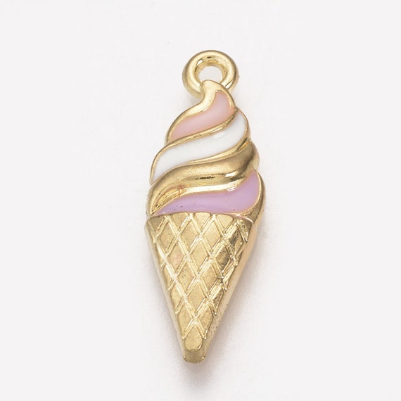 10 pcs Ice Cream Cone Charm Ice Cream Pendant Gold Ice Cream Cone Enamel