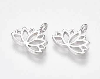 2 pcs - Silver Lotus Flower Charm, Silver Lotus, Meditation Charm, Meditation Jewelry, Silver Lotus Flower Charm, Yoga Charm