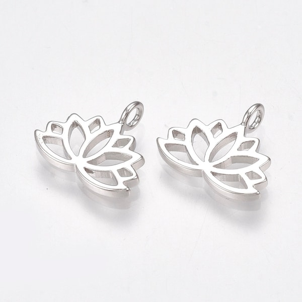 2 pcs - Silver Lotus Flower Charm, Silver Lotus, Meditation Charm, Meditation Jewelry, Silver Lotus Flower Charm, Yoga Charm