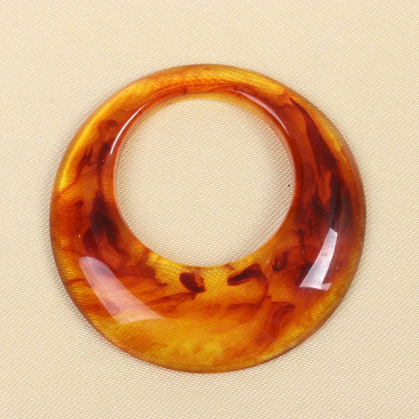 2 pcs- Big Brown Circle Pendant, Transparent Ring Pendant, Resin Pendants